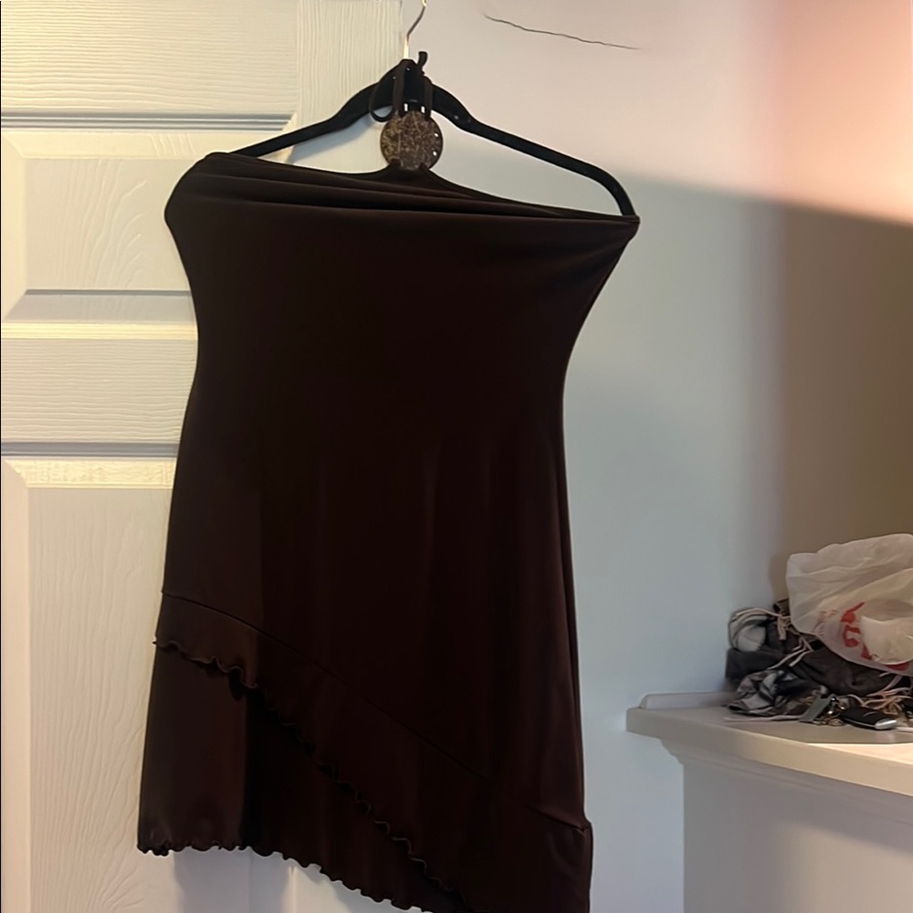 Elegant brown Asymmetrical halter dress